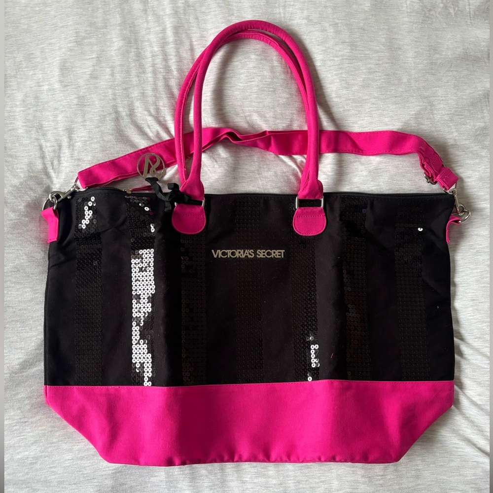 Victoria's Secret Black and Pink Sequin Tote